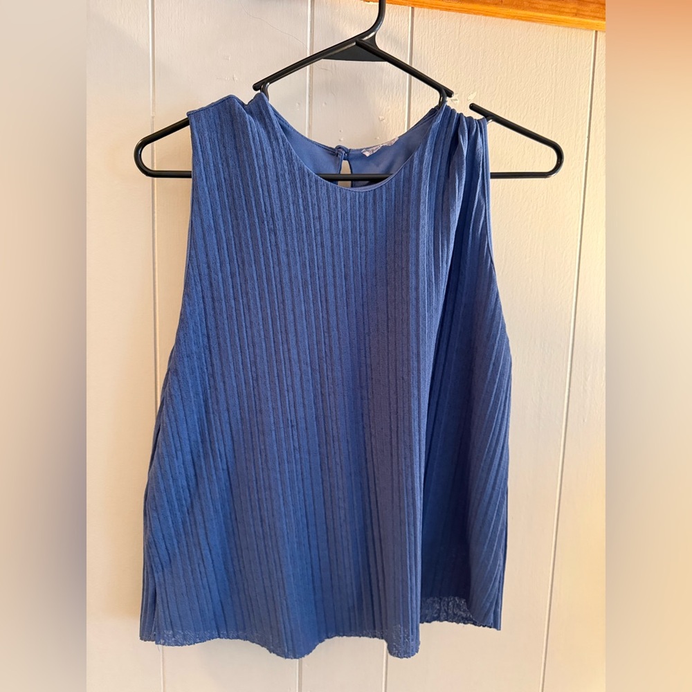 Blue Sleeveless Pleated Top